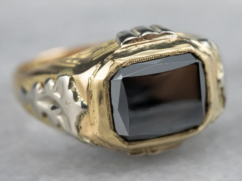 Ethical gemstone rings sourced from sustainable mines gained traction-Vintage 18K Two Toned Gold Hematite Ring