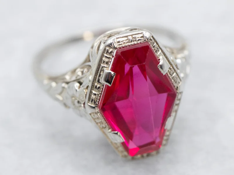 Colorful gemstone rings with vibrant opals shimmered in light-Art Deco Synthetic Ruby Cocktail Ring