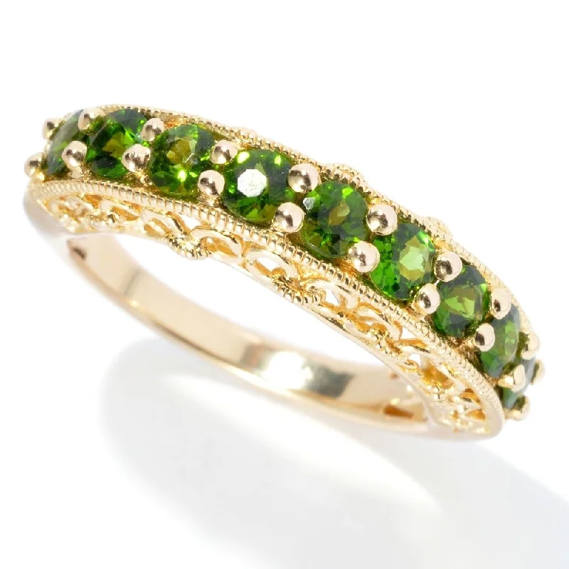 Heirloom gemstone rings passed down through generations held memories-18K Yellow Gold O/ Silver 1.18Ctw Chrome Diopside Nine Stone Band Ring