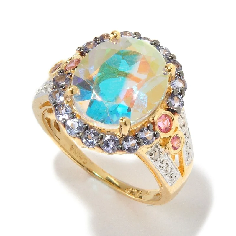 Bespoke gemstone rings tailored to preferences took weeks to make-18K Yellow Gold Over Silver 6.55ctw Opal Topaz Cocktail Ring