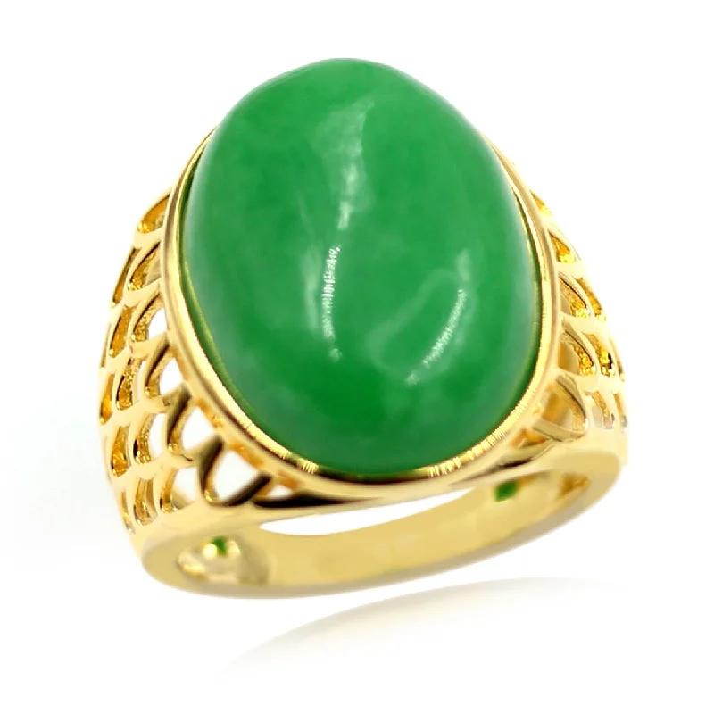 The vintage gemstone rings with rare emeralds gleamed brightly-18k Yellow Gold Over Sterling Silver Dyed Green Jade Gemstone Solitaire Ring