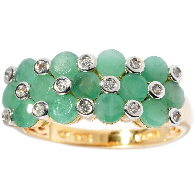 Luxury gemstone rings with diamond halos cost a fortune-18k Yellow Goldplated 1.58ct TW Emerald and Natural White Zircon Band Ring