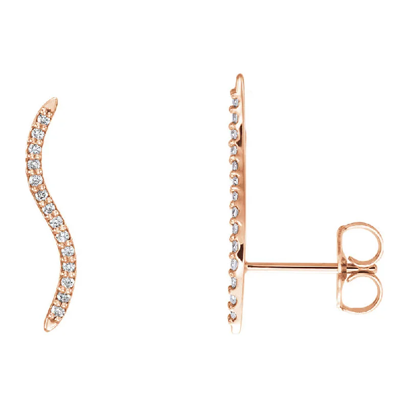 2.3 x 19mm 14k Rose Gold 1/6 CTW (G-H, I1) Diamond Wavy Ear Climbers