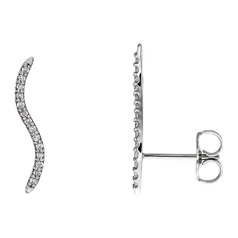 2.3 x 19mm 14k White Gold 1/6 CTW (G-H, I1) Diamond Wavy Ear Climbers