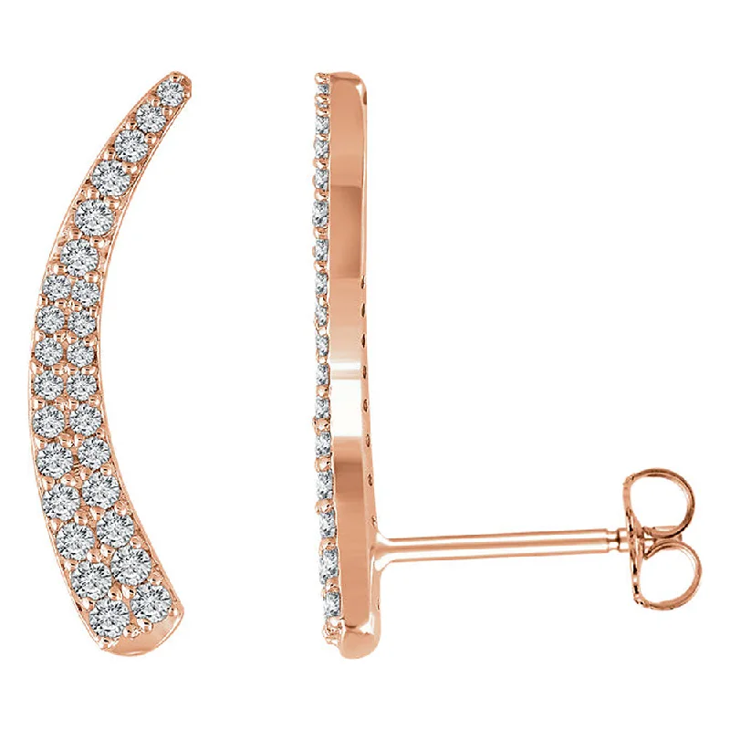 2 x 20mm 14k Rose Gold 3/8 CTW (H-I, I1) Diamond Tapered Ear Climbers