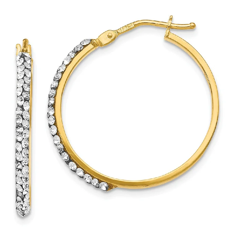 2 x 25mm (1 Inch) 14k Yellow Gold with White Crystals Round Hoops