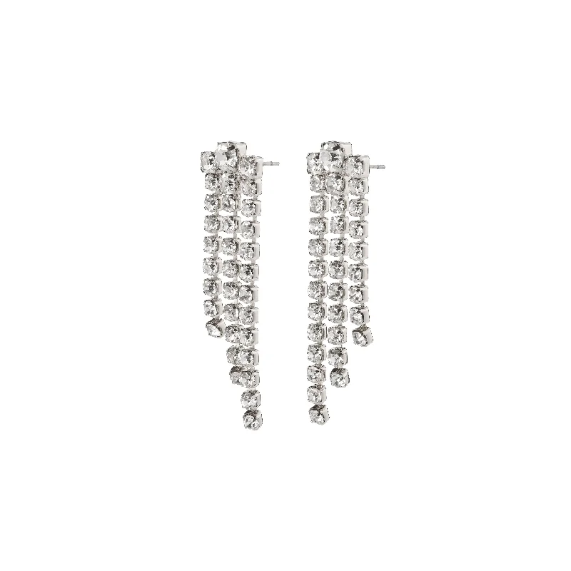 Drop earrings for evening wear with sparkling rhinestones for extra glamour and sparkle -PETRA earrings silver-plated