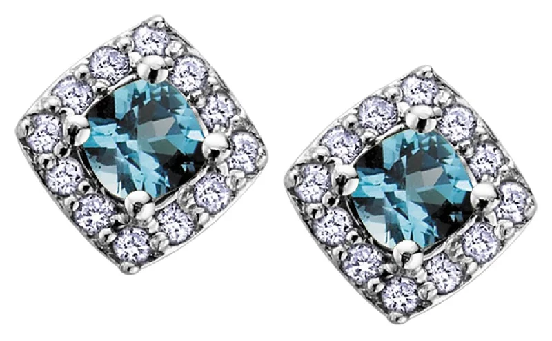 White Gold Blue Topaz, Diamond Stud Earrings