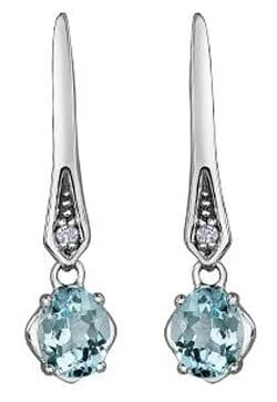 White Gold Aquamarine, Diamond Drop Earrings