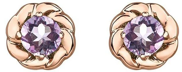 White Gold, Rose Gold Amethyst Stud Earrings.