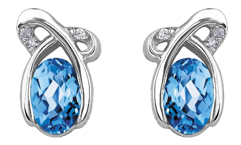 White Gold Blue Topaz, Diamond Stud Earrings