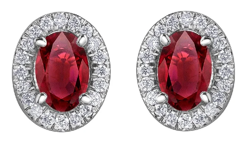 White Gold Ruby, Diamond Stud Earrings.