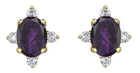 Yellow Gold Amethyst, Diamond Stud Earrings