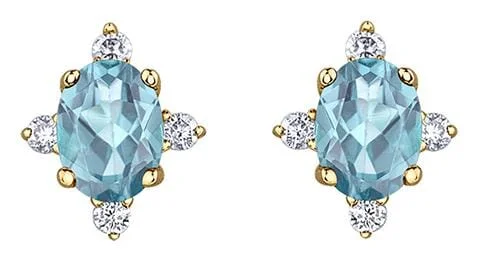 Yellow Gold Aquamarine, Diamond Stud Earrings