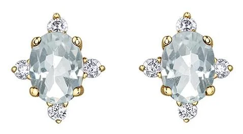 Yellow Gold White Topaz, Diamond Stud Earrings