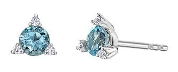 White Gold Blue Topaz, Diamond Stud Earrings.