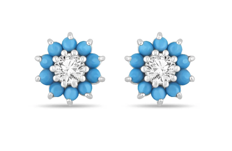 White Gold Turquoise, Diamond Stud Earrings