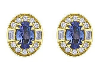 Yellow Gold Tanzanite, White Sapphire, Diamond Earrings