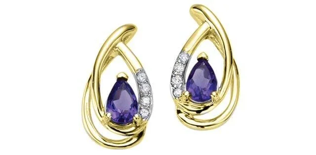 Yellow Gold Amethyst, Diamond Earrings