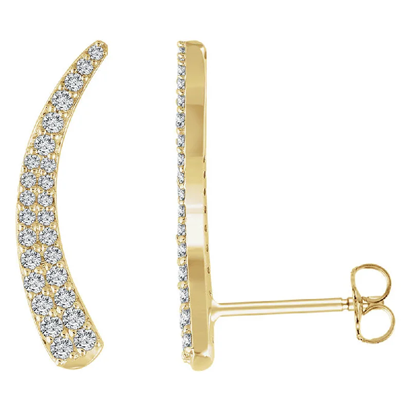 2x 20mm 14k Yellow Gold 3/8 CTW (H-I, I1) Diamond Tapered Ear Climbers