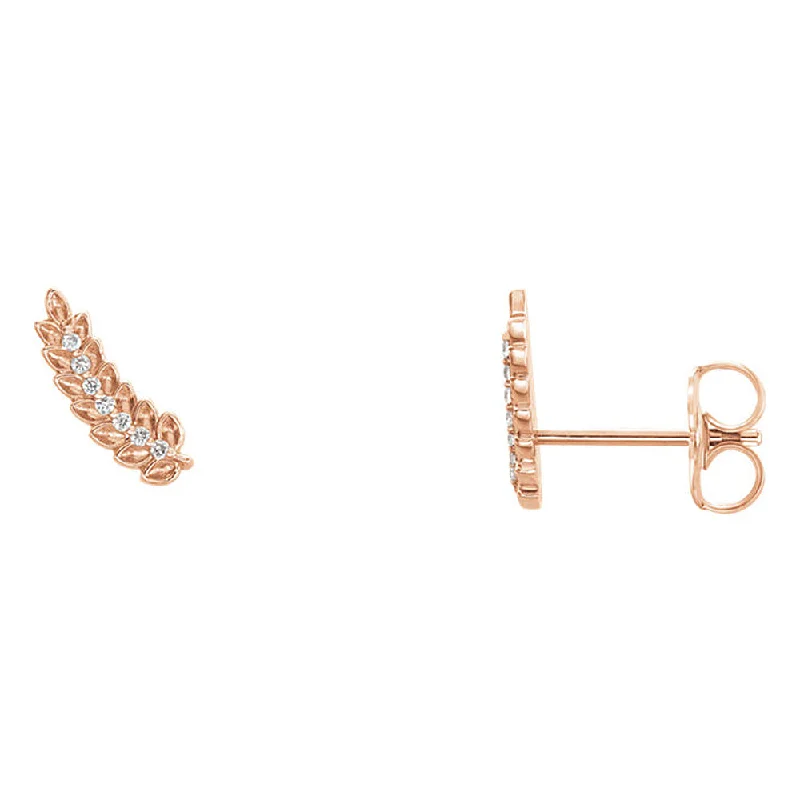 3.5 x 10mm 14k Rose Gold .04 CTW (G-H, I1) Diamond Leaf Ear Climbers