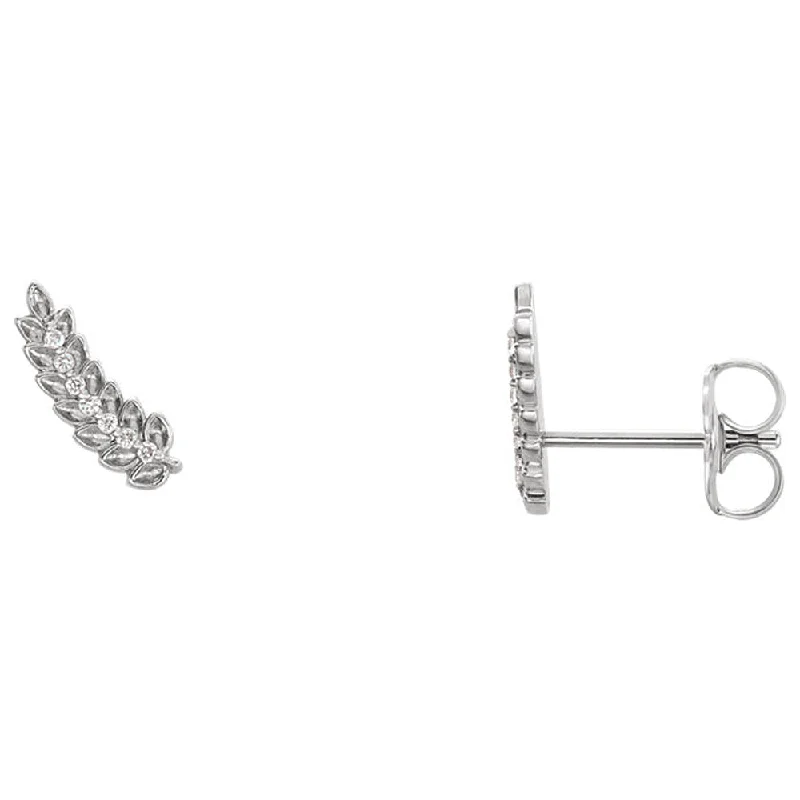 3.5 x 10mm 14k White Gold .04 CTW (G-H, I1) Diamond Leaf Ear Climbers