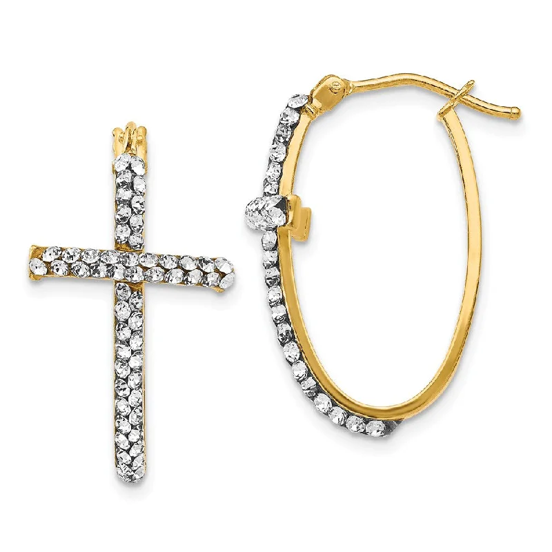 30mm (1 3/16 Inch) 14k Yellow Gold with White Crystal Cross Hoops