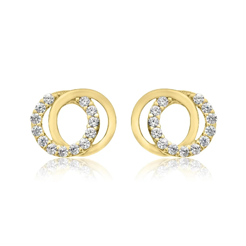 Yellow Gold Cubic Zirconia Circle Stud Earrings.