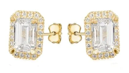 Yellow Gold Cubic Zirconia Stud Earrings.