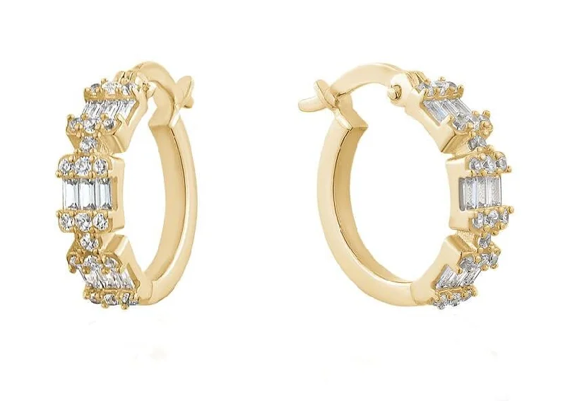 Yellow Gold Cubic Zirconia Hoop Earrings.