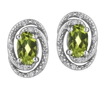 Sterling Silver Peridot, Diamond Stud Earrings.