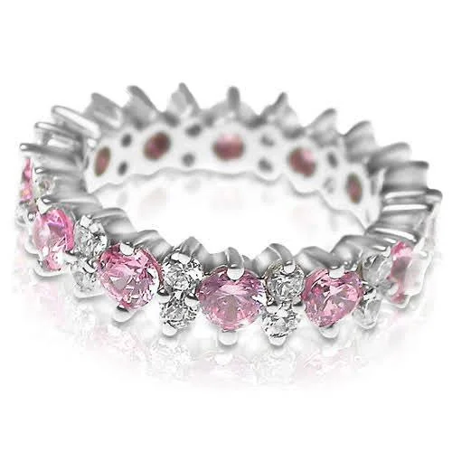 Personalized gemstone rings engraved with initials felt so special-4.00 CT Round Cut Pink Sapphires & Diamonds - Eternity Ring