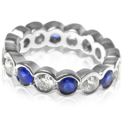 Bohemian gemstone rings with raw crystals matched her vibe-4.10 CT Round Cut Blue Sapphires & Diamonds - Eternity Ring