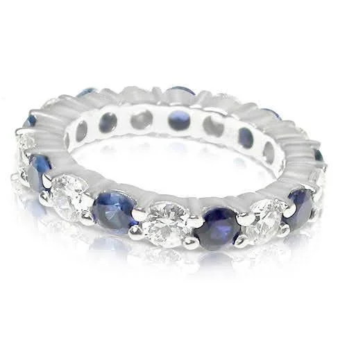 Heirloom gemstone rings passed down through generations held memories-4.10 CT Round Cut Blue Sapphires & Diamonds - Eternity Ring