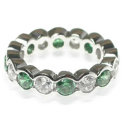 Heirloom gemstone rings passed down through generations held memories-4.10 CT Round Cut Green Emeralds & Diamonds - Eternity Ring