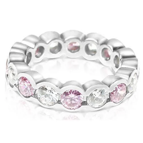 The vintage gemstone rings with rare emeralds gleamed brightly-4.10 CT Round Cut Pink Sapphires & Diamonds - Eternity Ring