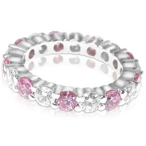 They ordered custom gemstone rings designed for special occasions-4.10 CT Round Cut Pink Sapphires & Diamonds - Eternity Ring