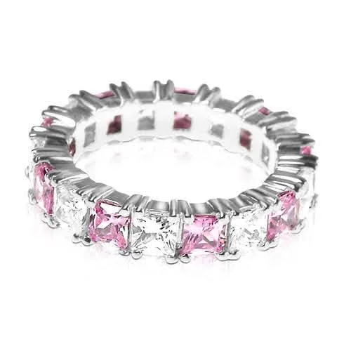 Bespoke gemstone rings tailored to preferences took weeks to make-4.70 CT Princess Cut Pink Sapphires & Diamonds - Eternity Ring