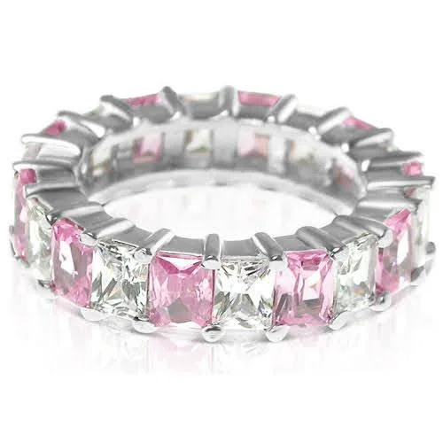 Her elegant gemstone rings featuring sparkling rubies turned heads-5.30 CT Emerald Cut Blue Sapphires & Diamonds - Eternity Ring