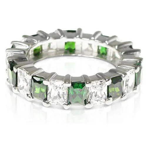 Luxury gemstone rings with diamond halos cost a fortune-5.30 CT Emerald Cut Green Emeralds & Diamonds - Eternity Ring