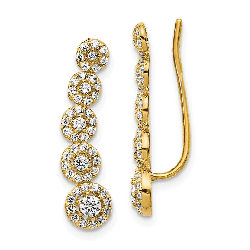 5.6 x 22mm (7/8 Inch) 14k Yellow Gold CZ Circles Ear Climber Earrings