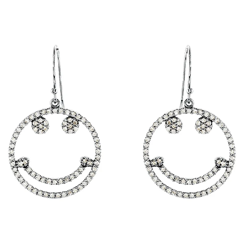 5/8 cttw Diamond Smiley Face Earrings in 14k White Gold