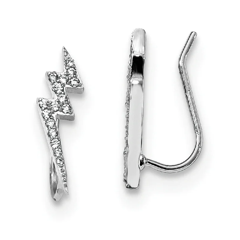 5 x 15mm Rhodium-Plated Sterling Silver CZ Lightning Bolt Ear Climbers