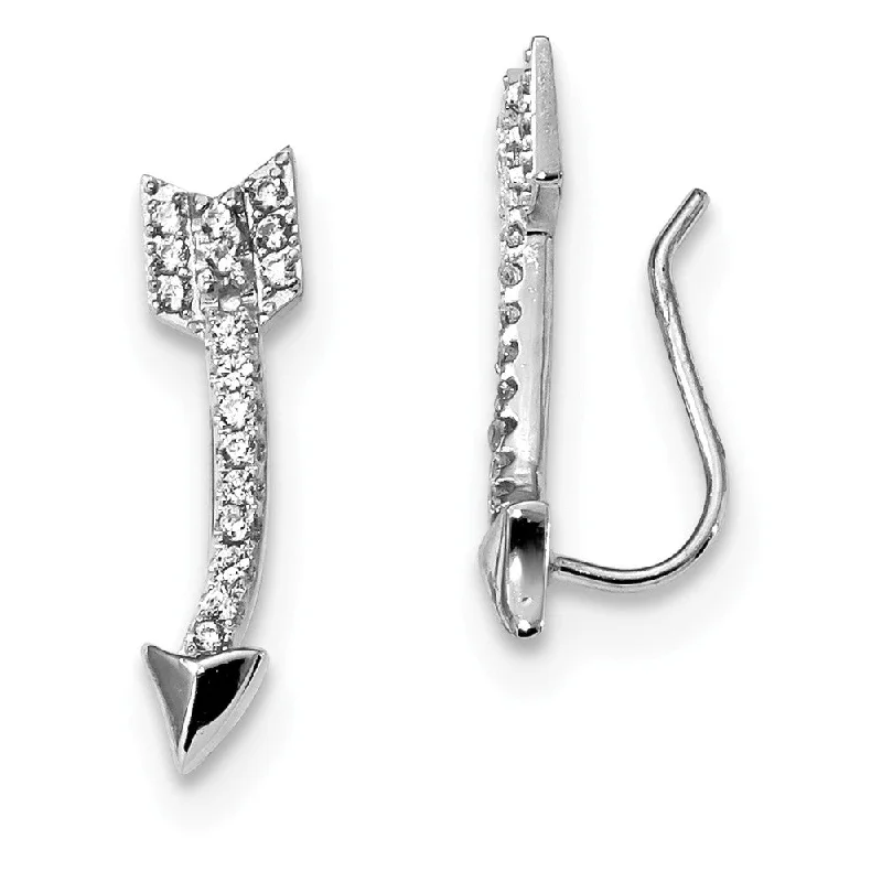 5 x 21mm Rhodium-Plated Sterling Silver CZ Arrow Ear Climber Earrings