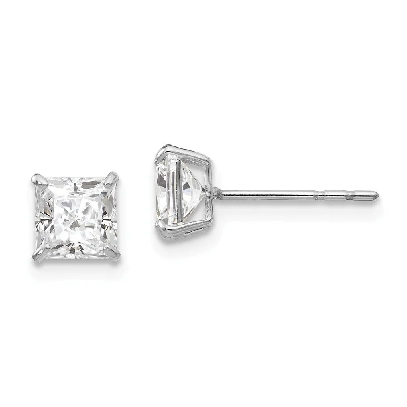 5mm Princess Basket Set Cubic Zirconia Earrings in 14k White Gold