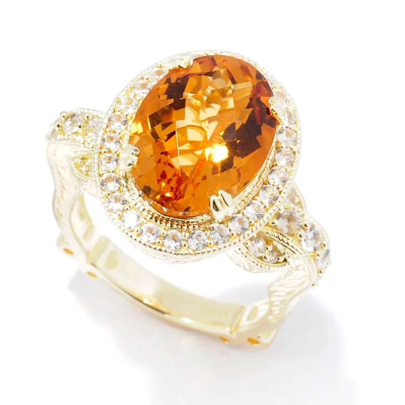 Heirloom gemstone rings passed down through generations held memories-6.44ctw Oval Honey Citrine & White Zircon Halo Ring