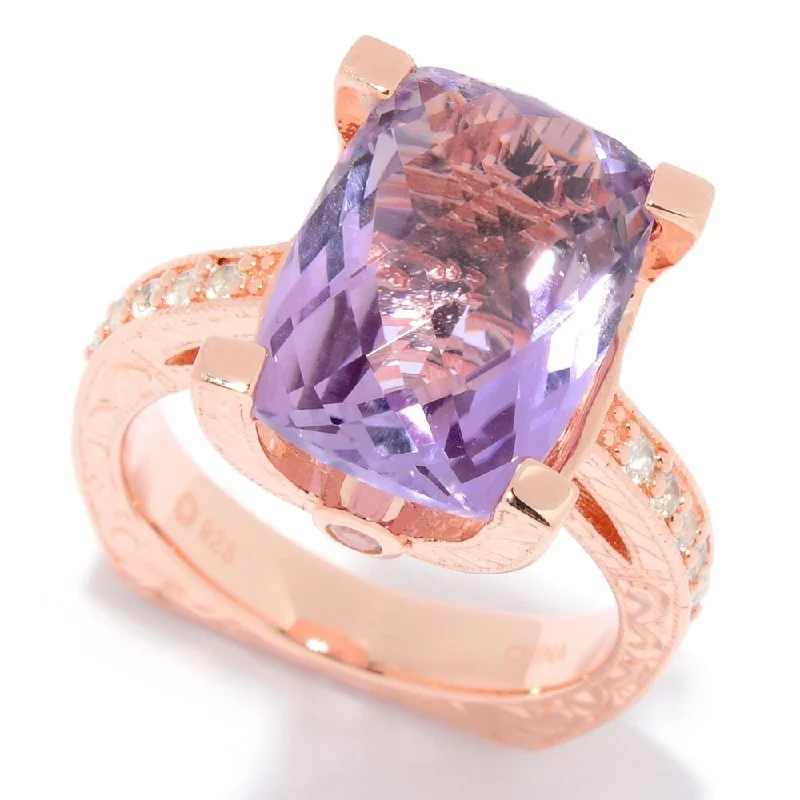 Personalized gemstone rings engraved with initials felt so special-6.81ctw Pink Amethyst & White Zircon Euro Shank Ring