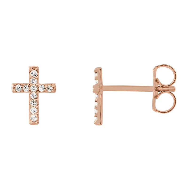 6 x 8mm 14k Rose Gold .06 CTW (G-H, I1) Diamond Tiny Cross Earrings