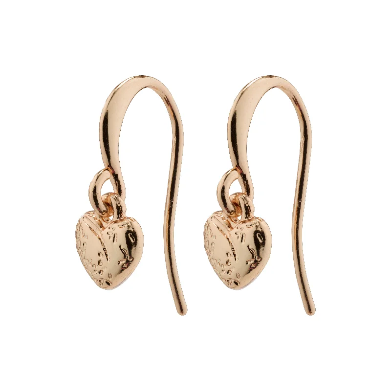 Rose gold drop earrings with unique, feminine shapes and delicate designs -JAYLA heart pendant earrings rosegold-plated