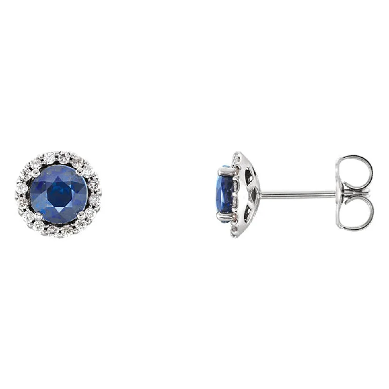 6mm 14k White Gold Blue Sapphire & 1/6 CTW (G-H, I1) Diamond Earrings